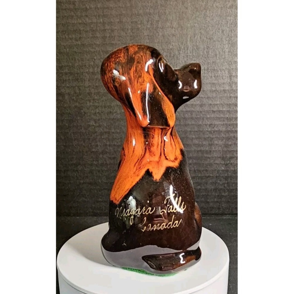 Vintage Canuck Evangeline Pottery Hound Dog Orange Drip Glaze Niagra Falls - Picture 2 of 8